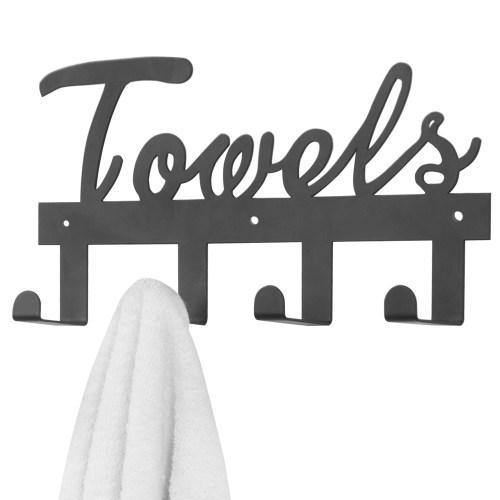 Black Metal Towel Rack, TOWELS Cutout Design - MyGift