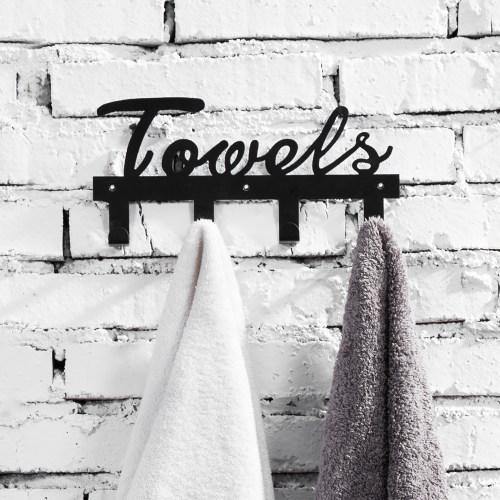 Black Metal Towel Rack, TOWELS Cutout Design - MyGift