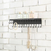 Black Metal Wall Mounted Jewelry Hanging Shelf with 26 Necklace Hooks - MyGift Enterprise LLC