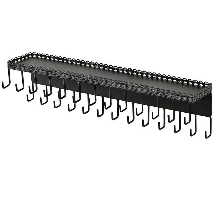 Black Metal Wall Mounted Jewelry Hanging Shelf with 26 Necklace Hooks - MyGift Enterprise LLC