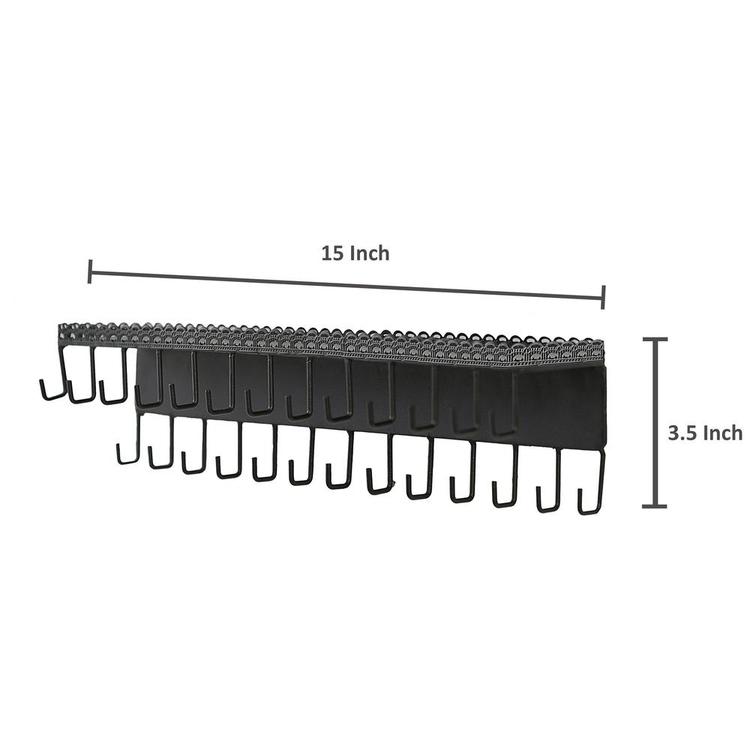 Black Metal Wall Mounted Jewelry Hanging Shelf with 26 Necklace Hooks - MyGift Enterprise LLC