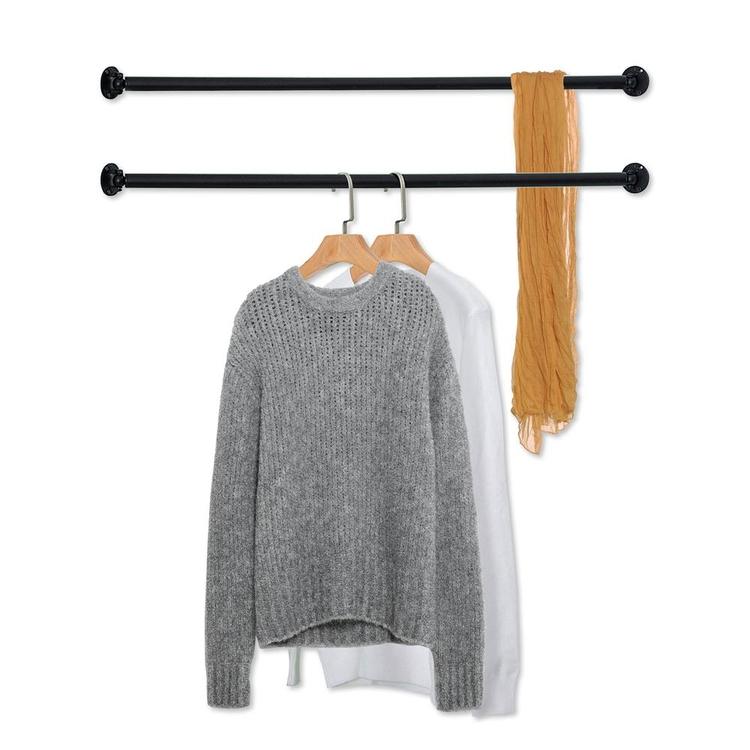 Set of 2 Matte Black Wall Mounted Metal Corner Clothing Hanging Bar, Garment Rack - MyGift Enterprise LLC
