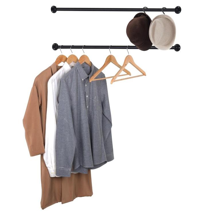 Set of 2 Matte Black Wall Mounted Metal Corner Clothing Hanging Bar, Garment Rack - MyGift Enterprise LLC