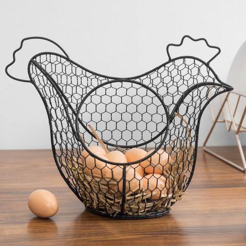 Black Metal Wire Chicken Design Egg Basket - MyGift