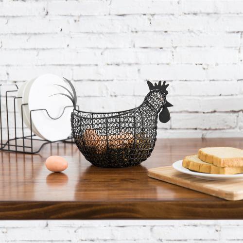 Wire Egg Storage Basket W/ Black Chicken For Chicken Egg Metal