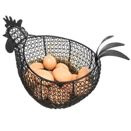 Black Metal Wire Chicken-Shaped Egg Storage Basket - MyGift