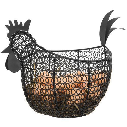 Black Metal Wire Chicken-Shaped Egg Storage Basket - MyGift