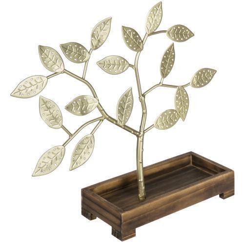 Brass-Tone Metal Jewelry Tree with Wood Ring Tray - MyGift