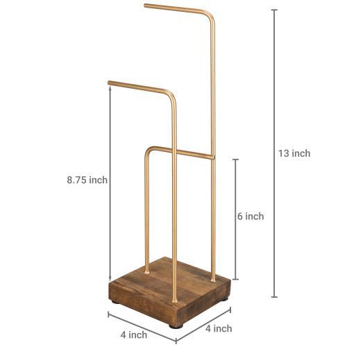 Brass Tone Metal & Rustic Wood Jewelry Display Stand