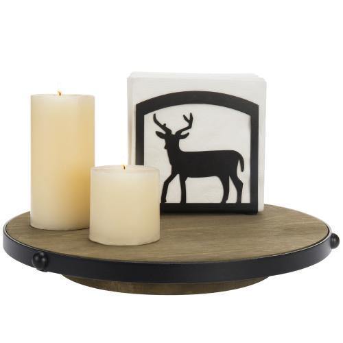 Brown Burnt Wood & Black Metal Rimmed Lazy Susan - MyGift
