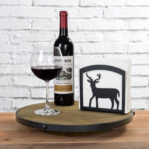 Brown Burnt Wood & Black Metal Rimmed Lazy Susan - MyGift