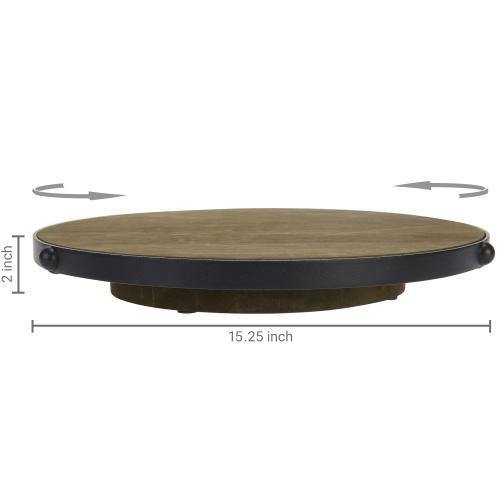 Brown Burnt Wood & Black Metal Rimmed Lazy Susan - MyGift