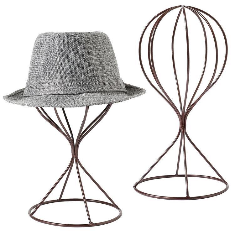 MyGift Set Of 3 Metal & Brown Wood Wall Mounted Hat And Wig Rack Holders – Vintage/Retro, Black Finish