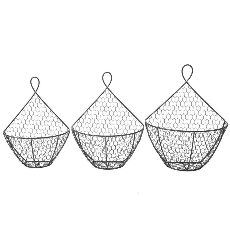 Wall Mounted Brown Chicken Wire Metal Produce Baskets, Set of 3 - MyGift Enterprise LLC