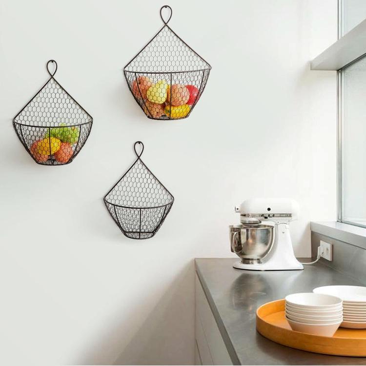Wall Mounted Brown Chicken Wire Metal Produce Baskets, Set of 3 - MyGift Enterprise LLC