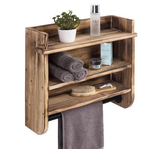 Brown Wood Bathroom Shelf & Metal Towel Bar - MyGift