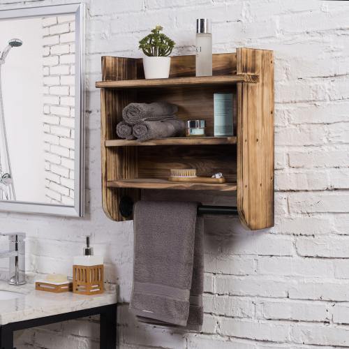 Brown Wood Bathroom Shelf & Metal Towel Bar - MyGift
