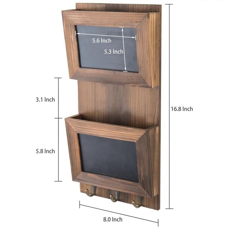 Wall-Mounted Wood Mail Sorter with Chalkboard Panels & Key Hooks - MyGift Enterprise LLC