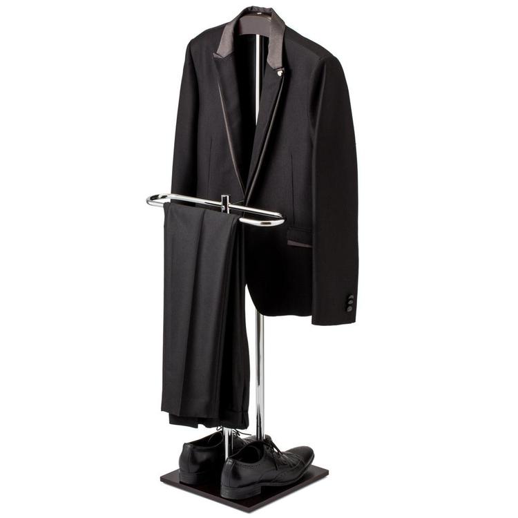 Brown Wood & Metal Suit Valet Garment Floor Stand - MyGift Enterprise LLC