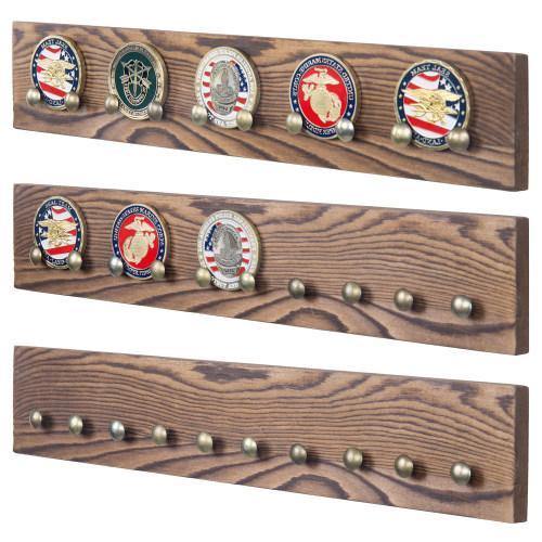 Brown Wood Wall Mounted Challenge Coin & Casino Chip Display Rack, Set of 3 - MyGift