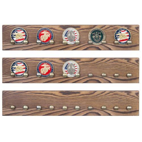 Brown Wood Wall Mounted Challenge Coin & Casino Chip Display Rack, Set of 3 - MyGift