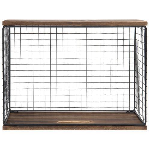Burnt Wood & Black Metal Mesh Storage Basket - MyGift