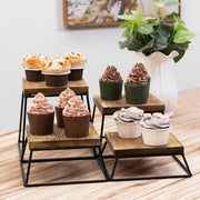 Burnt Wood & Black Metal Square Display Risers/Pizza Stands, Set of 4 - MyGift