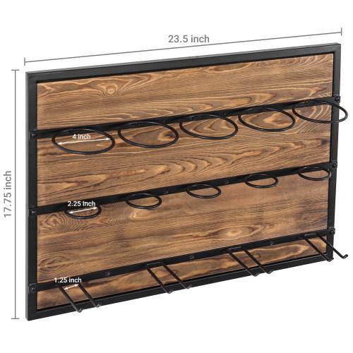 Burnt Wood & Black Metal Wine Rack with 4 Glass Hangers - MyGift