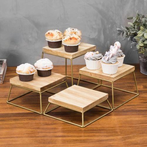 Burnt Wood & Gold Metal Square Display Risers/Pizza Stands, Set of 4 - MyGift