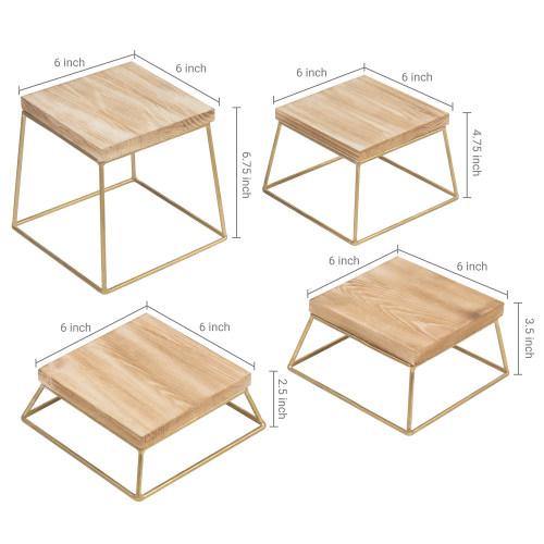 Burnt Wood & Gold Metal Square Display Risers/Pizza Stands, Set of 4 ...
