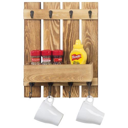 Burnt Wood Kitchen Accessories Rack with Shelf - MyGift