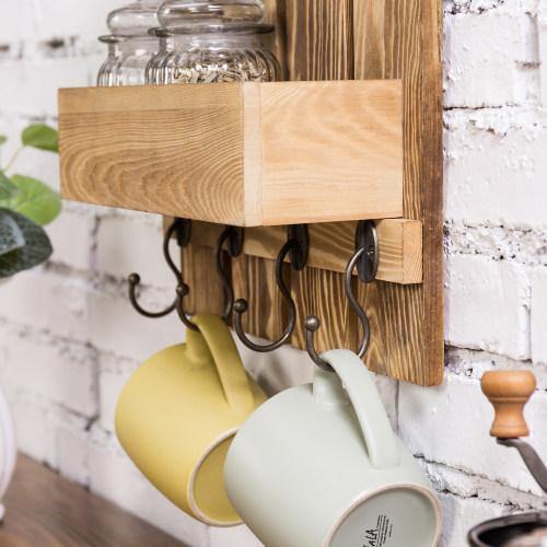 Burnt Wood Kitchen Accessories Rack with Shelf - MyGift