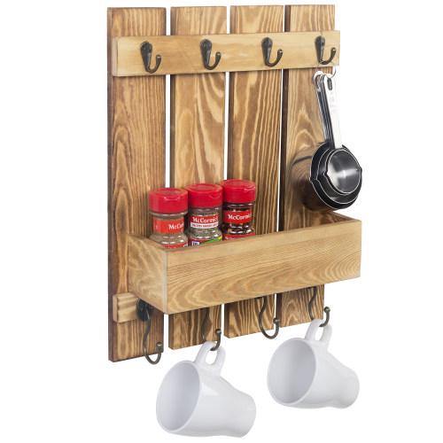 Burnt Wood Kitchen Accessories Rack with Shelf - MyGift