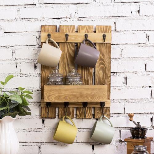 Burnt Wood Kitchen Accessories Rack with Shelf - MyGift