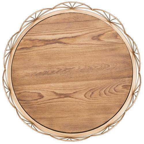Burnt Wood Serving Tray with Brass Tone Metal Design Rim - MyGift