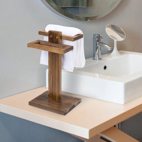 Burnt Wood Tabletop Hand Towel Holder Stand - MyGift