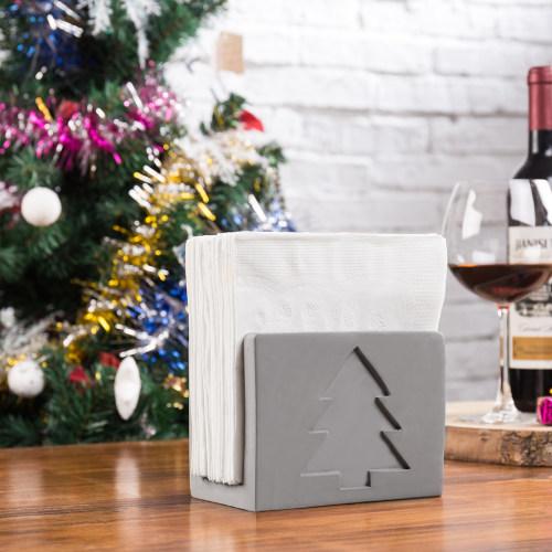 Cement Napkin Holder with Christmas Tree Design