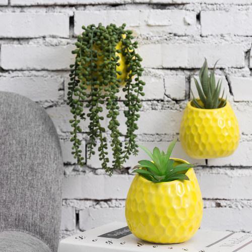 Yellow Ceramic Golfball Design Hanging Mini Planter, Set of 3 - MyGift