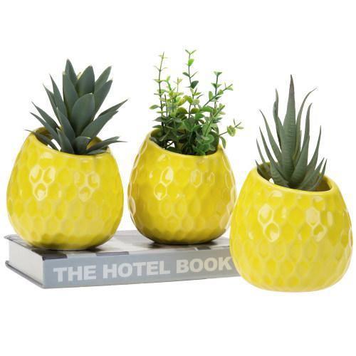 Yellow Ceramic Golfball Design Hanging Mini Planter, Set of 3 - MyGift