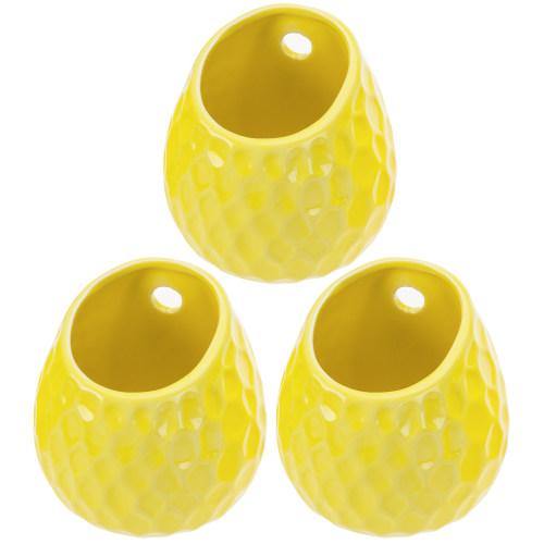 Yellow Ceramic Golfball Design Hanging Mini Planter, Set of 3 - MyGift