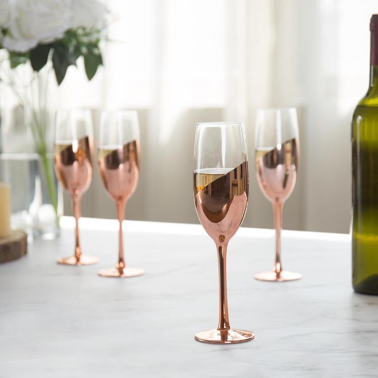 Champagne Flute Glasses in Rose Gold, Set of 4