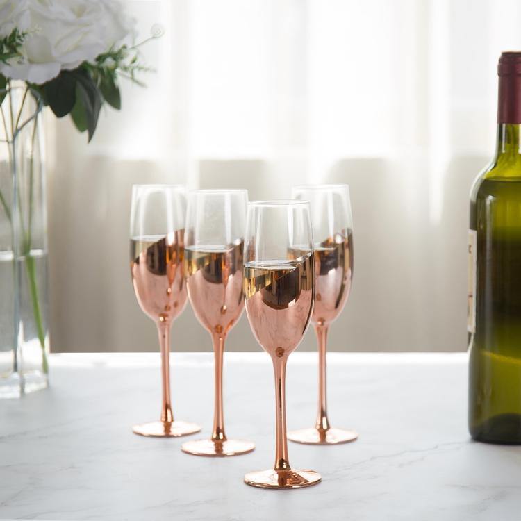 Champagne Flute Glasses in Rose Gold, Set of 4 - MyGift
