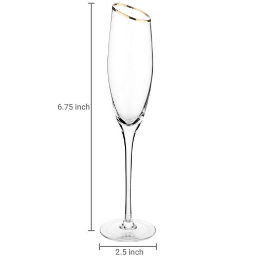 Champagne Flute Glasses with Gold-Tone Rim, Set of 4