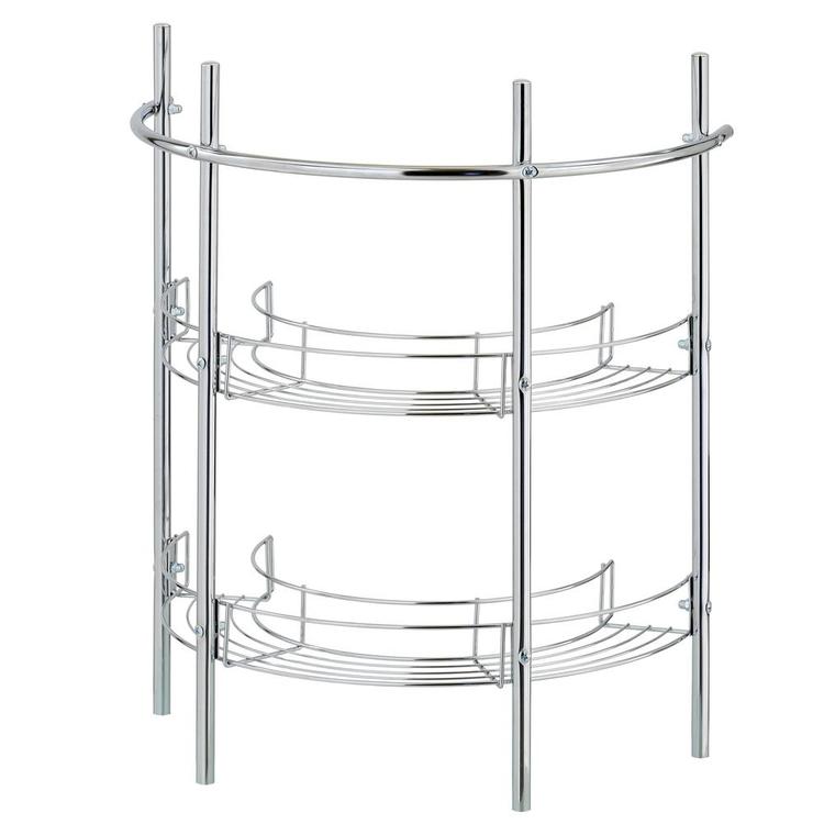 Chrome-Plated Under-the-Sink Bathroom Storage Rack w/ 2 Shelves & Hand Towel Bar - MyGift Enterprise LLC