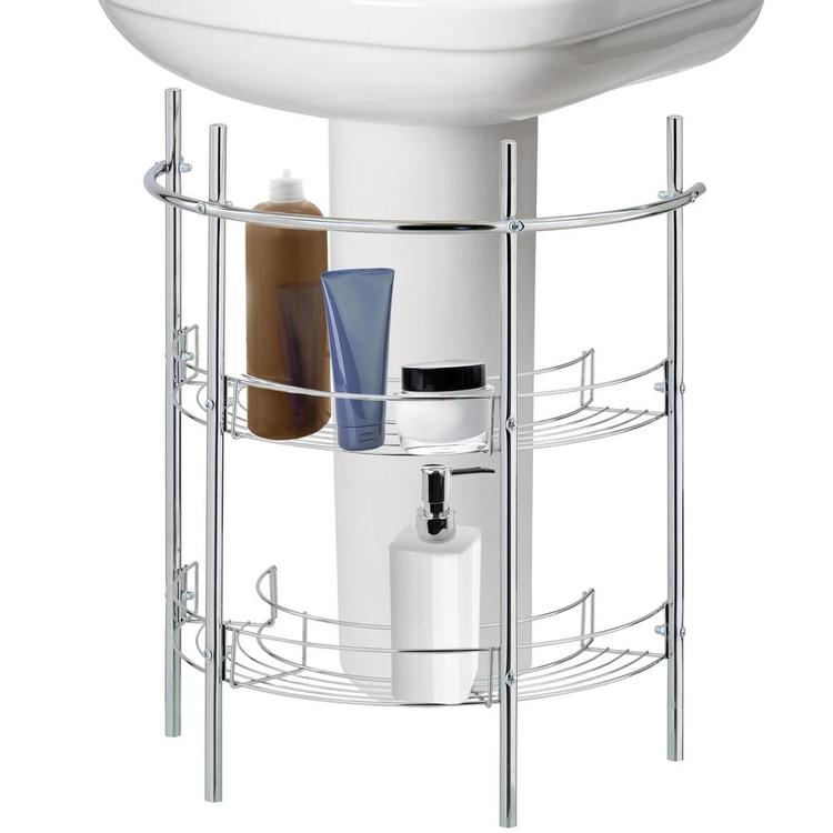 Chrome-Plated Under-the-Sink Bathroom Storage Rack w/ 2 Shelves & Hand Towel Bar - MyGift Enterprise LLC