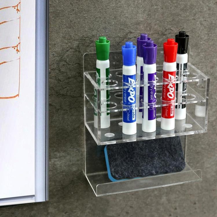 Wall-Mounted 2-Tier Clear Acrylic 10-Slot Dry Erase Marker and Eraser Rack - MyGift Enterprise LLC