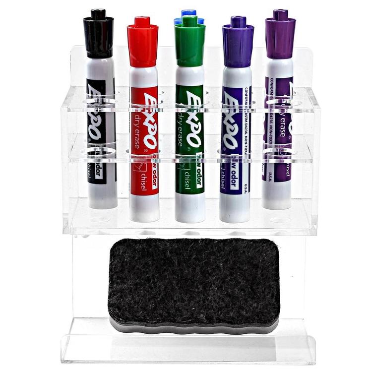 Wall-Mounted 2-Tier Clear Acrylic 10-Slot Dry Erase Marker and Eraser Rack - MyGift Enterprise LLC