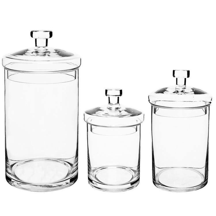 Clear Decorative Glass Jars with Lids, Set of 3  Glass jars with lids, Decorative  glass jars, Apothecary jars