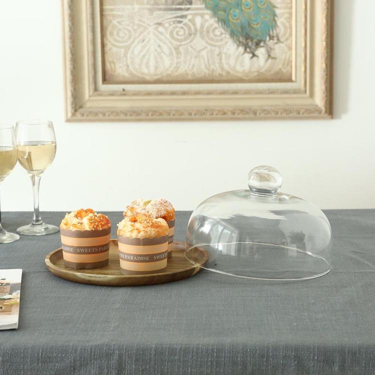 9 Inch Clear Glass Dessert & Cheese Cloche Dome with Acacia Wood Serving Tray - MyGift Enterprise LLC
