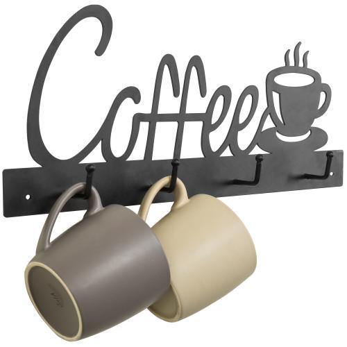 MyGift Brown Wood and Black Metal Wall Mounted Coffee Mug Rack and Display Shelf for 14 Cups